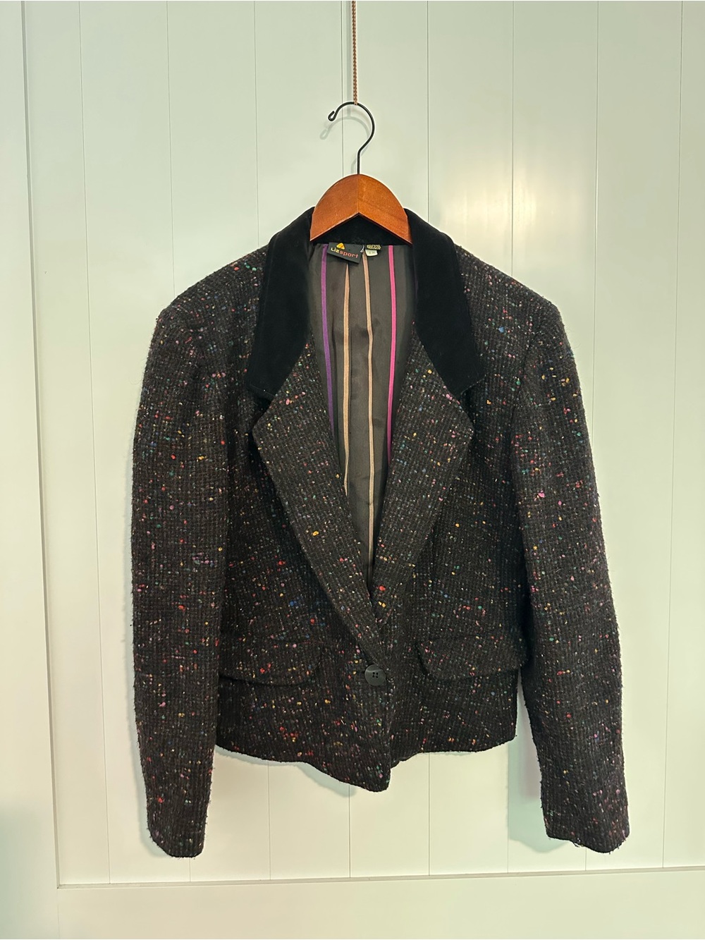 Vintage Liz Claiborne Black Tweed Blazer with Multicolor Flecks